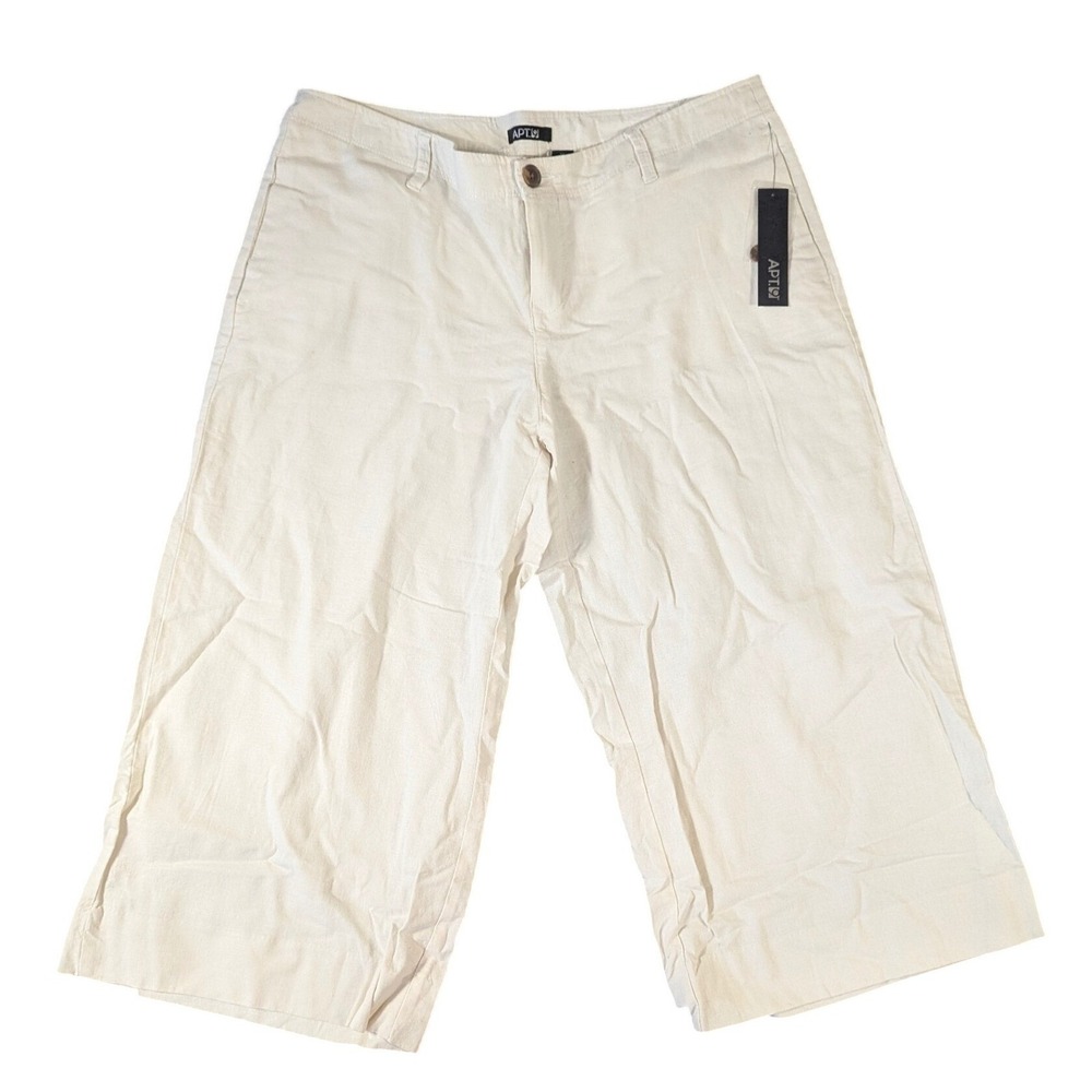 Apt. 9 Womens Size 14 Off-White Linen Blend Wide Leg Cropped Pants NWT